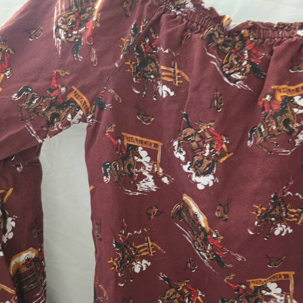 Panhandle Women's All-Over Cowboy Stagecoach Design Ruffle Bell Sleeves Size S - Picture 6 of 12